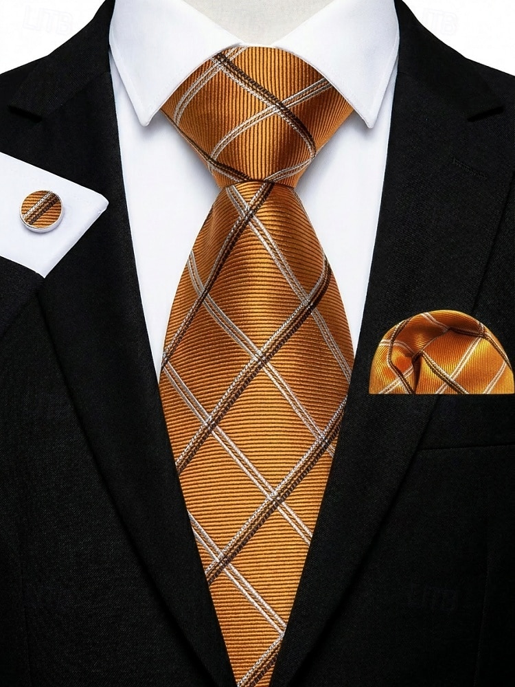 Krawatten-, Einstecktuch- und Manschettenknopfset für Herren, mehrfarbig gemustertes Polyester-Krawattenset für Hochzeiten, Business-Anlässe, formelle Anlässe und Abendgarderobe 2026 - $14.99 –P2