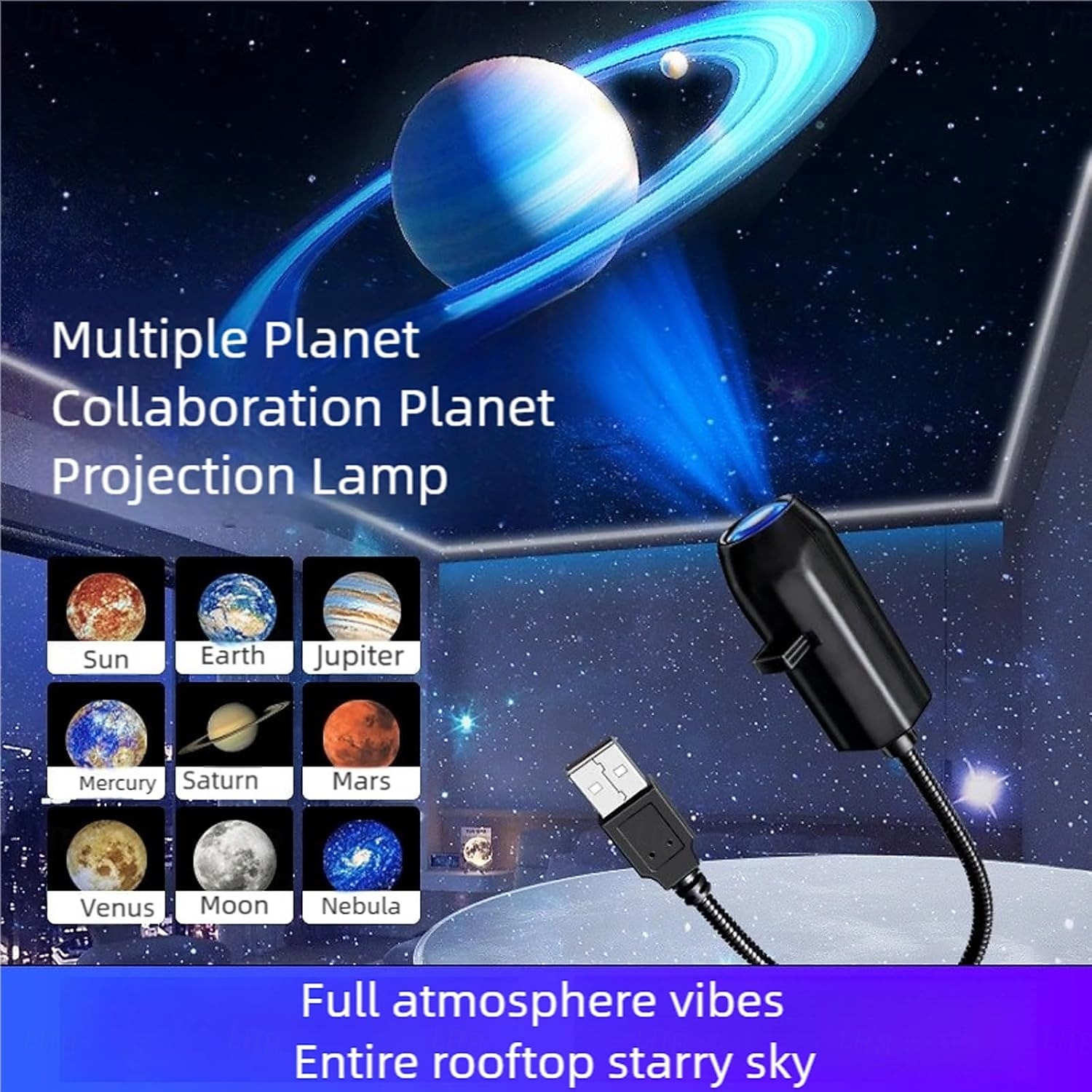 LED-ruimteprojectorlamp met 360° draaiende planeten, nachtlampje voor thuisfeestjes, plafond- en wanddecoratie, roterende LED-planeetprojectorlamp. 2026 - $17.99 –P1