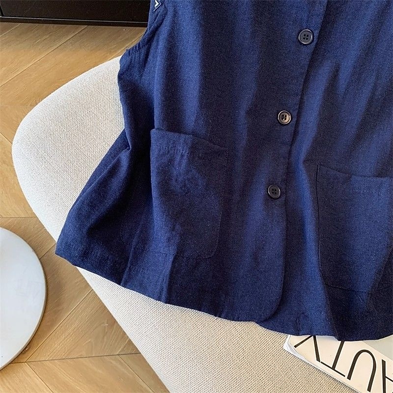 Mujer Chaleco de lino y algodón Camisa de verano Bordado Vintage Sin Mangas Cuello Barco Tops largos Casual Blanco Amarillo Azul Marino Verano Primavera 2026 - $21.99 –P12