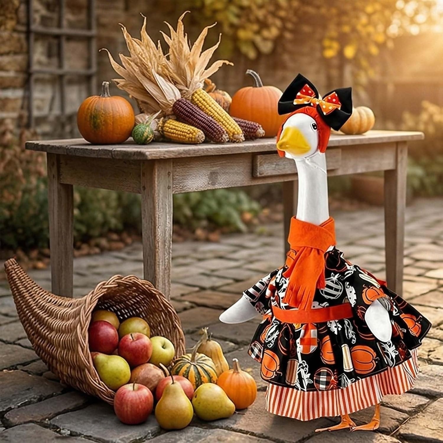 Set costum de gâscă de verandă de Halloween, fustă de dovleac de Ziua Recunoștinței, bandă de susținere, eșarfă și curea (se potrivește unei statui de gâscă de gazon de 23 de inci) 2026 - $29.99 –P3