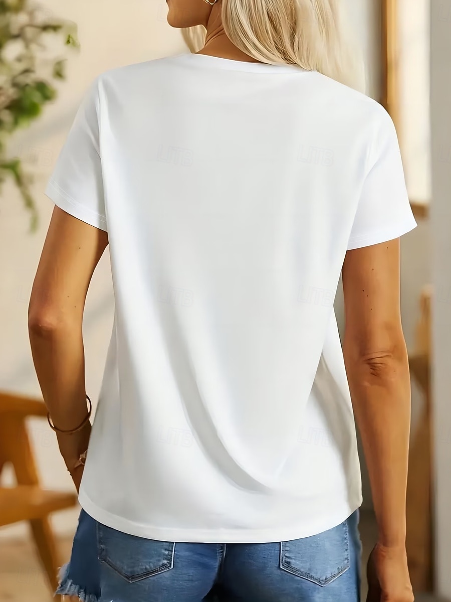 2026年 女性用 Tシャツ プリント グラフィック 動物 犬 スタイリッシュ クラシック カジュアル 半袖 クルーネック レギュラートップス カジュアル 日常 ブルー イエロー レインボー 夏 春  コレクション – $7.99 –P3