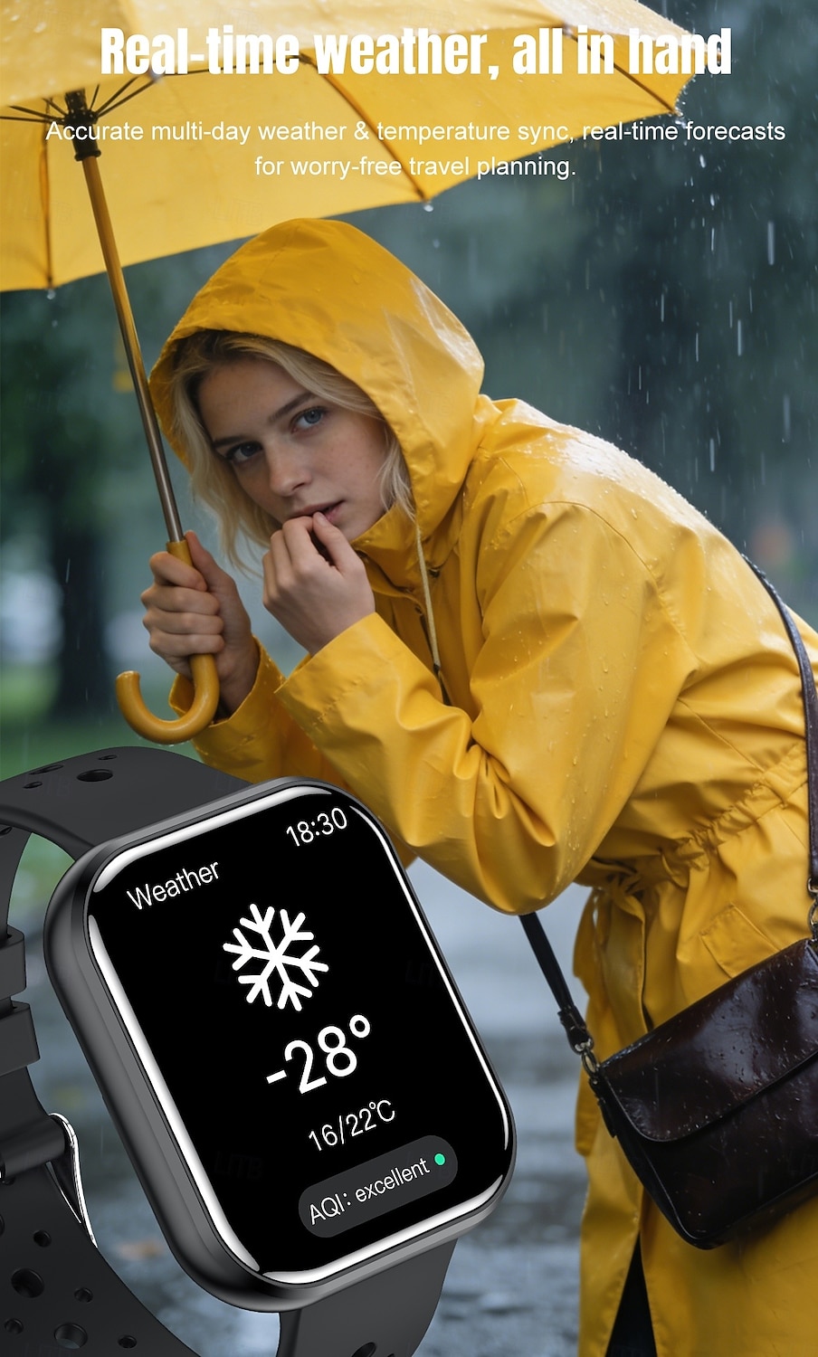 Smartwatch voor mannen en vrouwen, 1,81 inch HD touchscreen fitness tracker met hartslag- en slaapmonitor, Bluetooth-belfunctie, ademende geperforeerde sportband, IP68 waterdicht. 2026 - $19.99 –P10