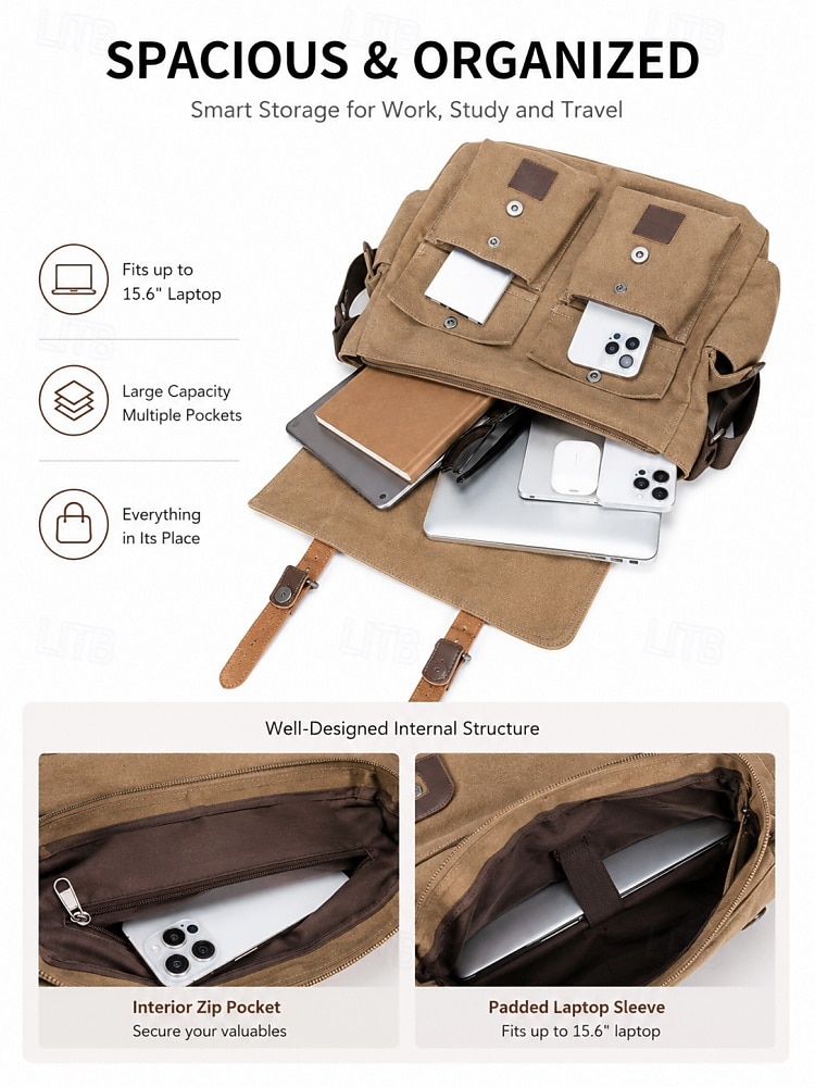 Men's Vintage Canvas Messenger Bag, Multi-Color Large Capacity Crossbody Shoulder Bag with Multiple Pockets for Work, Travel, Daily Commute 2026 - $42.99 –P6