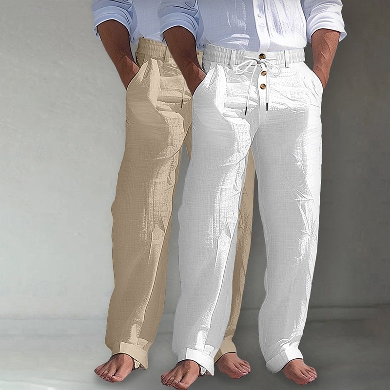 Per uomo Pantaloni di Lino Pantaloni Pantaloni Estivi Pantaloni da Spiaggia Tasca Frontale Gamba Dritta Confezione multipla Semplice Comodità Traspirante Lunghezza intera Quotidiano All'aperto Affari del 2026 a $35.99 –P10