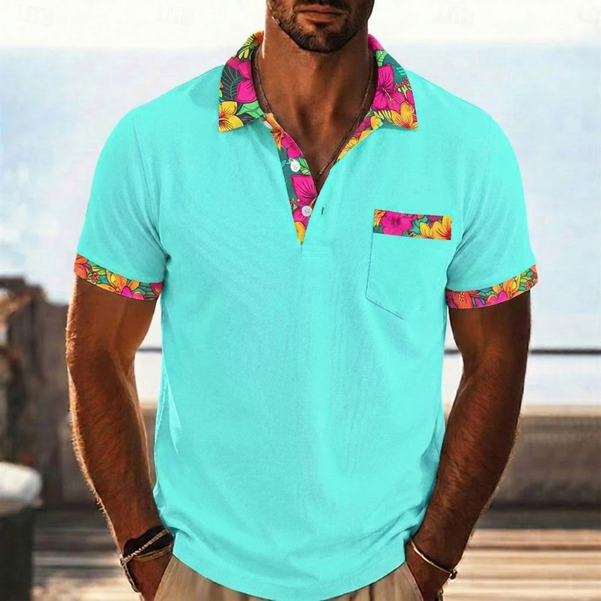 Men's Polo Golf Shirt Casual Vacation Lapel Short Sleeve Fashion Basic Floral Hawaii Patchwork Pocket Summer Spring Regular Fit Black Pink Green Polo 2026 - $24.99 –P1