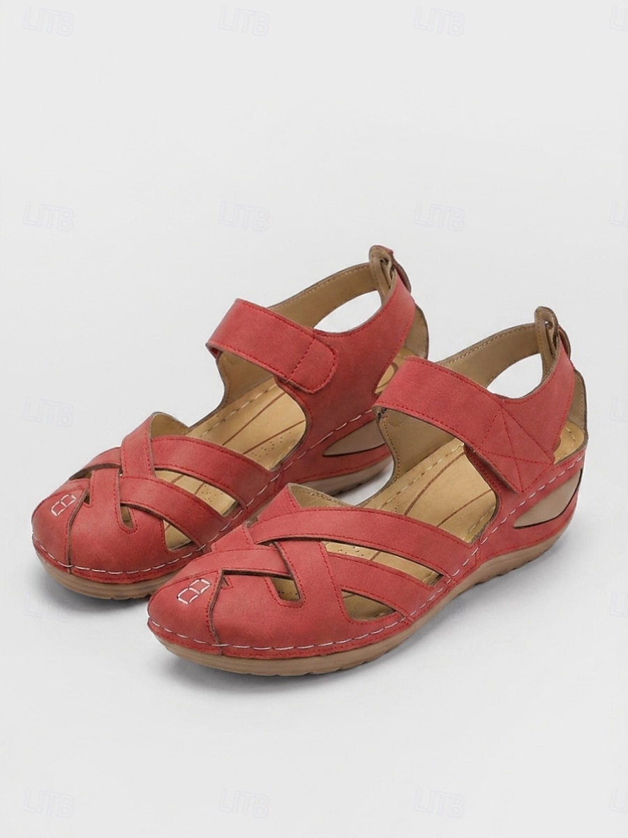 Sandali da pescatore da donna rossi a punta chiusa – sandali da passeggio con tomaia traspirante in tessuto traforato e chiusura regolabile con velcro per il massimo comfort in viaggio e per tutti i del 2026 a $26.99 –P4