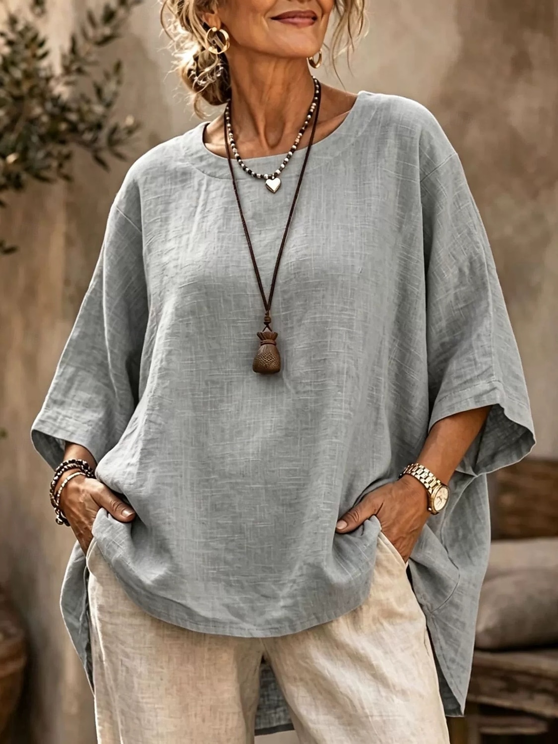 Women's Shirt Blouse Asymmetric Solid Color Plain Elegant Casual Half Sleeve Crew Neck Regular Tops Casual Black White Pink Red Navy Blue Summer Spring 2026 - $25.99 –P5