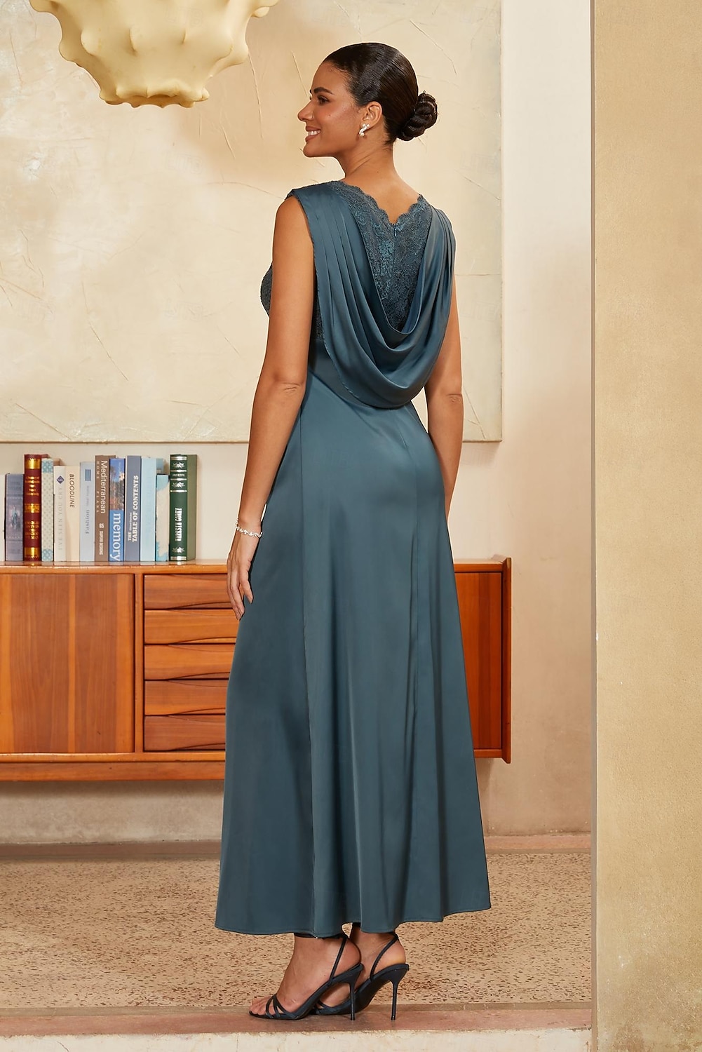 Women's A-Line Cocktail Dress Wedding Guest Dress Ankle Length Boat Neck Sleeveless Empire Waist Elegant Vintage Mother Of The Bride Semi Formal with Satin Sequin Lace Glitter Ruched Stretchy Ink Blue 2026 - $119.99 –P2