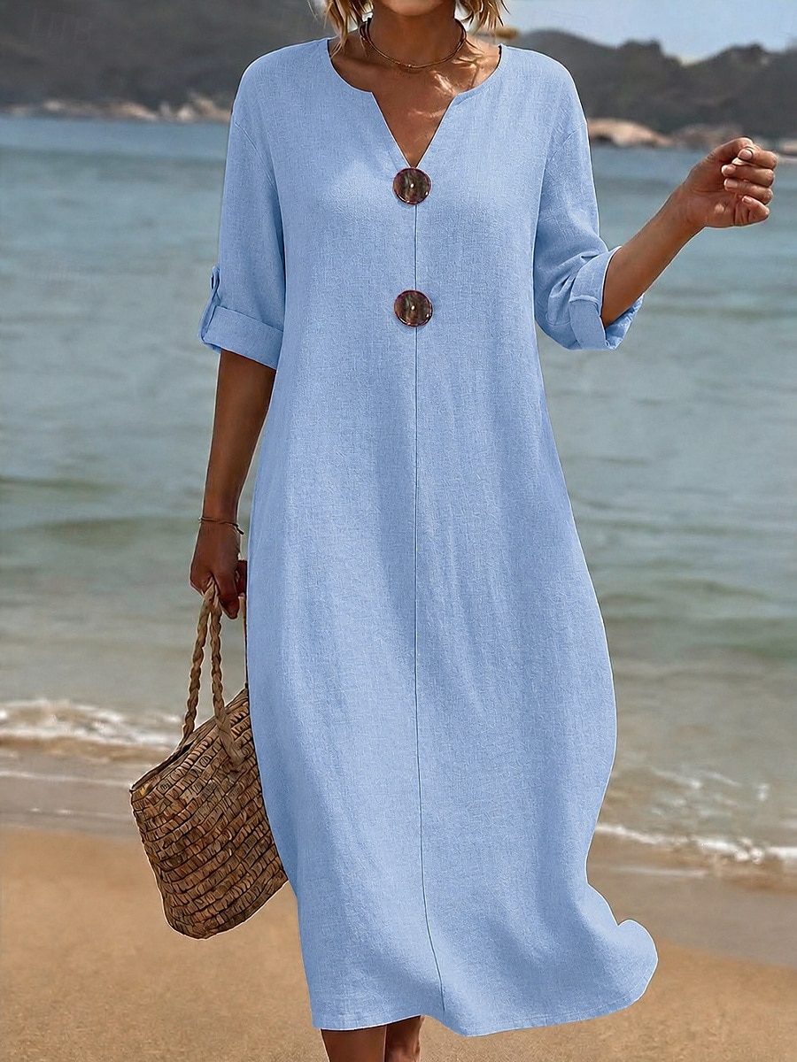 Femmes Robe maxi Robe Décontractée Robe d'été Basique Classique Quotidien Vacances Coupe Ample Uni Manche 3/4 Col en V Blanche Rose Claire Bleu Ciel Vert Été Printemps de 2026 ? $29.99 –P4