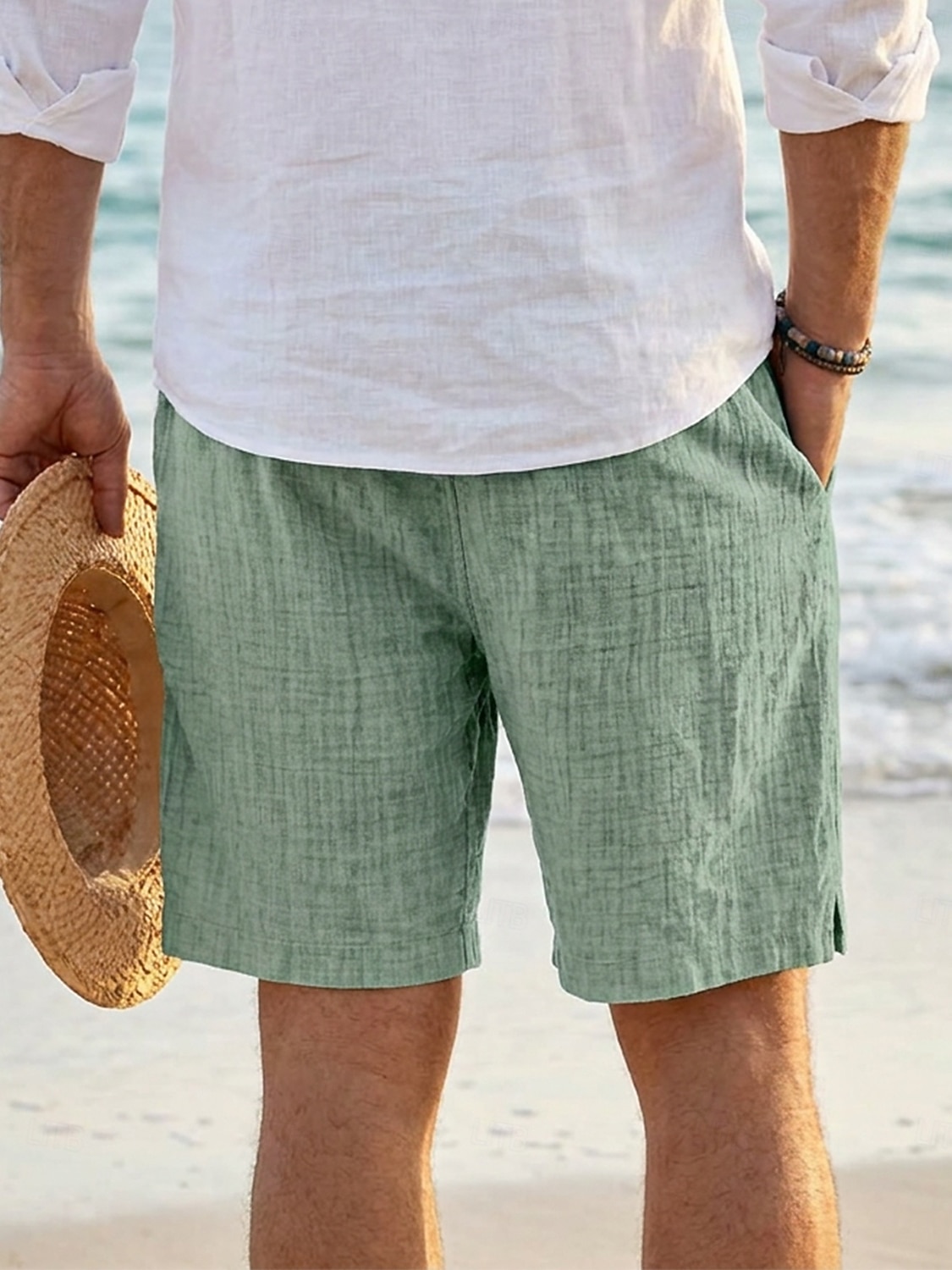 Men's Summer Shorts Beach Shorts Casual Shorts Drawstring Elastic Waist Solid Color Textured Comfort Breathable Above Knee Casual Daily Outdoor Fashion Retro Vintage Blue Khaki Inelastic 2026 - $25.99 –P2