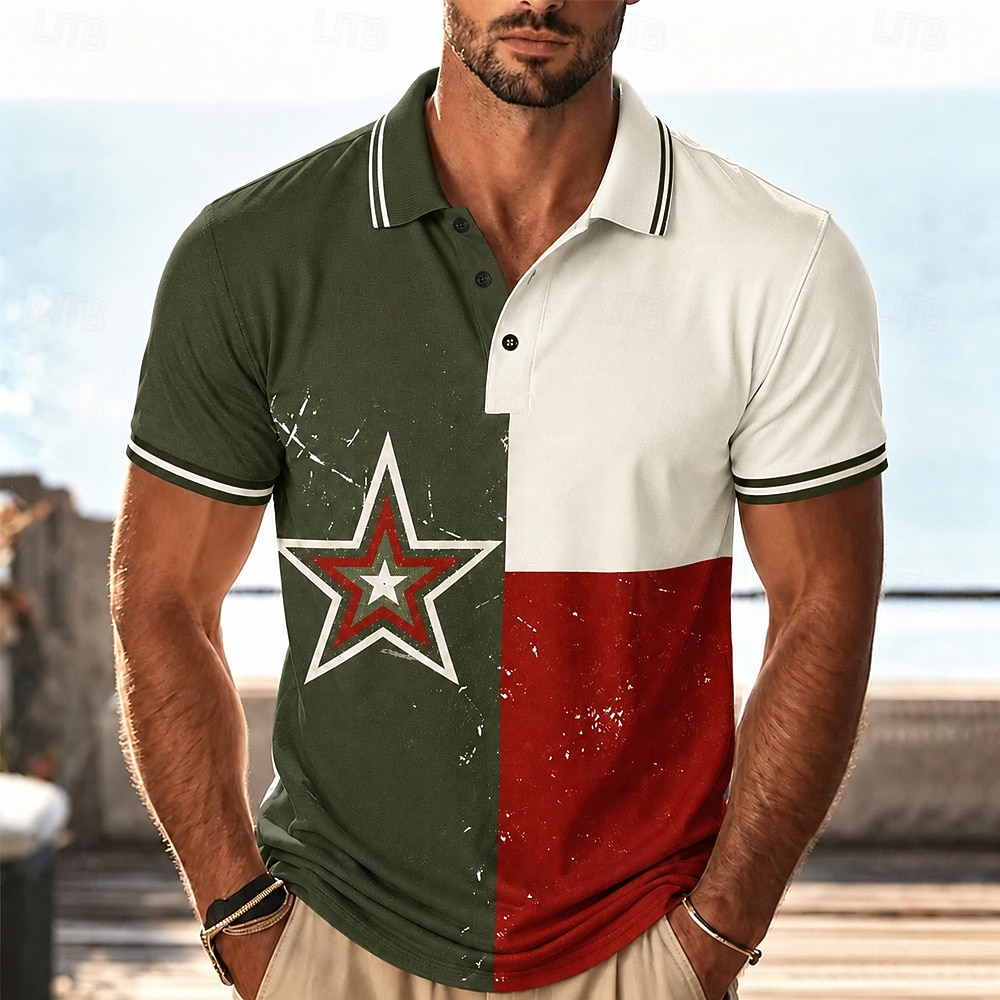 2026 250e Amerikaanse mannen US Flag Polo-shirts korte mouwen Polo-shirts kraag casual athleisure 3D-print knopen ademend gaas lente en zomer blauw zwart legergroen 2026 - $21.99 –P2