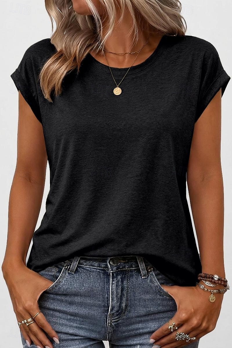 Per donna Maglietta Semplice Elegante Manica Corta Manica a pipistrello Girocollo Top lunghi Casuale Quotidiano Uscire Blu Verde acqua Nero Bianco Rosa Estate Primavera del 2026 a $17.49 –P1