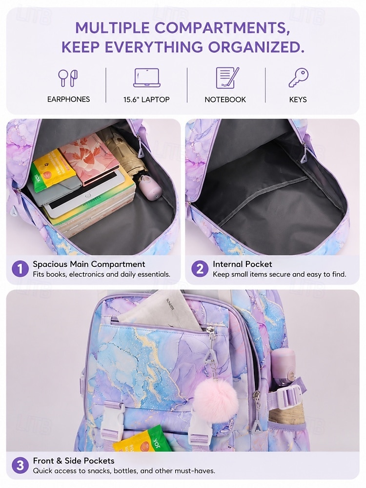 Waterproof School Backpack for Girls Large Multi-Pocket Laptop Bookbag Cute Tie Dye College Travel Daypack in Multi Colors 2026 - €24.99 –P8