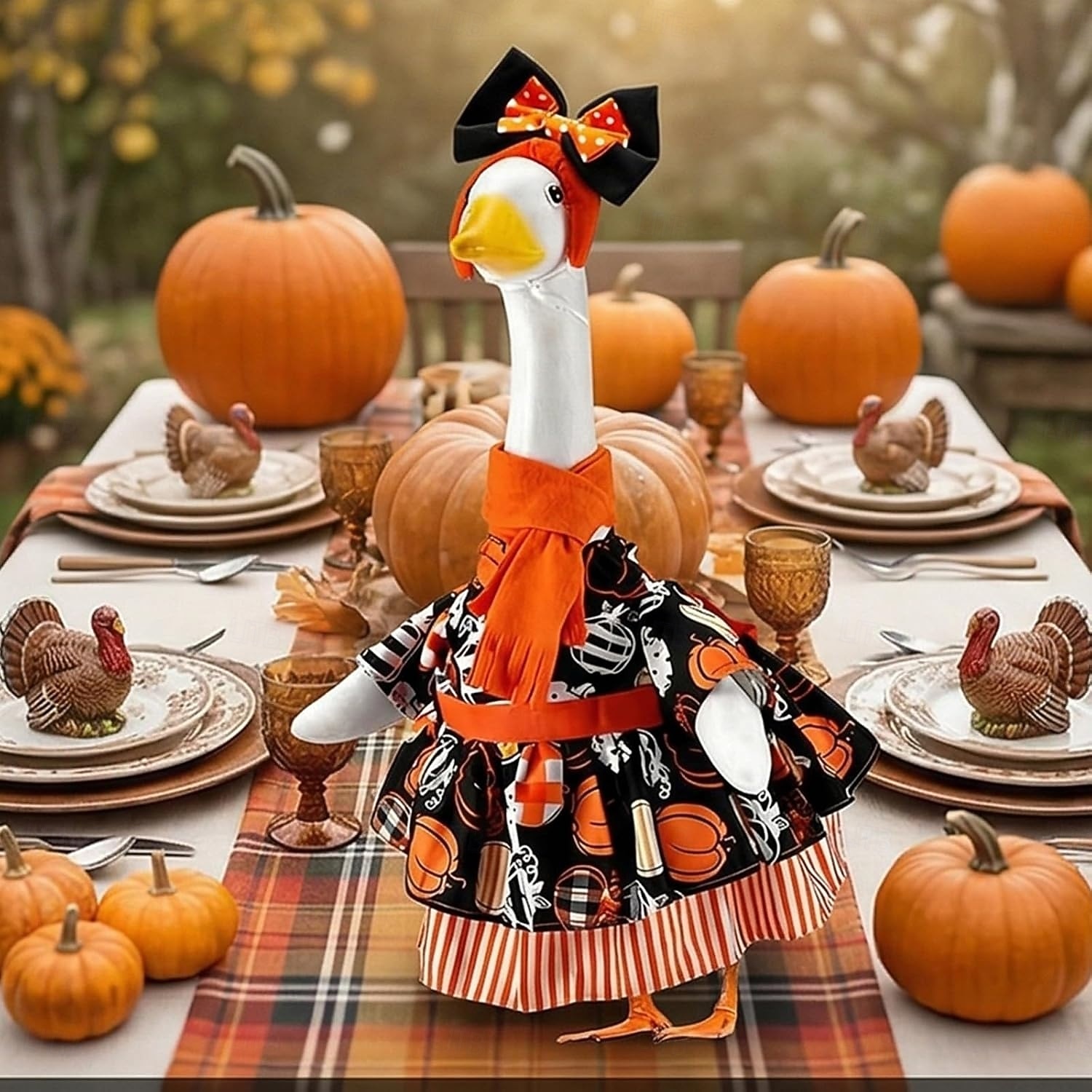 Set costum de gâscă de verandă de Halloween, fustă de dovleac de Ziua Recunoștinței, bandă de susținere, eșarfă și curea (se potrivește unei statui de gâscă de gazon de 23 de inci) 2026 - $29.99 –P1