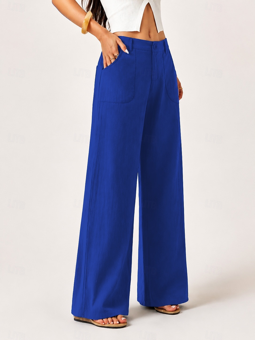 Femmes Jambe large Pantalons Pantalon décontracté Vacances Mode Streetwear Longueur complète Taille Moyenne Uni Avec Poches Taille Élastique Confort Confortable Non Elastique Quotidien Bureau Vacances de 2026 ? $29.99 –P2