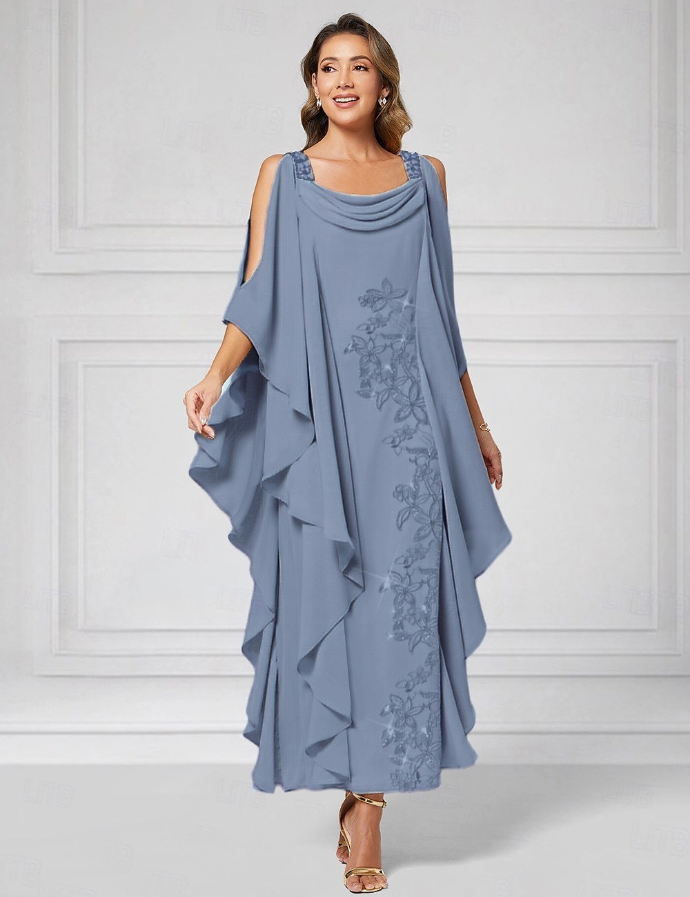 Tubinho Até o Tornozelo Vestido de festa Vestido Coquetel Vestido de convidada de casamento Vestido Para Mãe dos Noivos Meia Manga Decote Canoa Elegante Luxuoso Brilho & Glitter Convidado do casamento de 2026 por $183.99 –P8