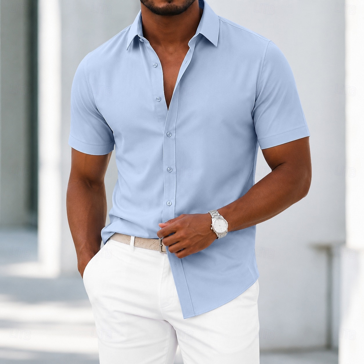 Per uomo Camicia Camicia elegante Camicia non stiro Camicia con Bottoni Semplice Casuale Quotidiano Bianco Blu chiaro Nero Rosa Manica Corta Collo ripiegato Estate Primavera Abbigliamento Classico del 2026 a $27.99 –P6