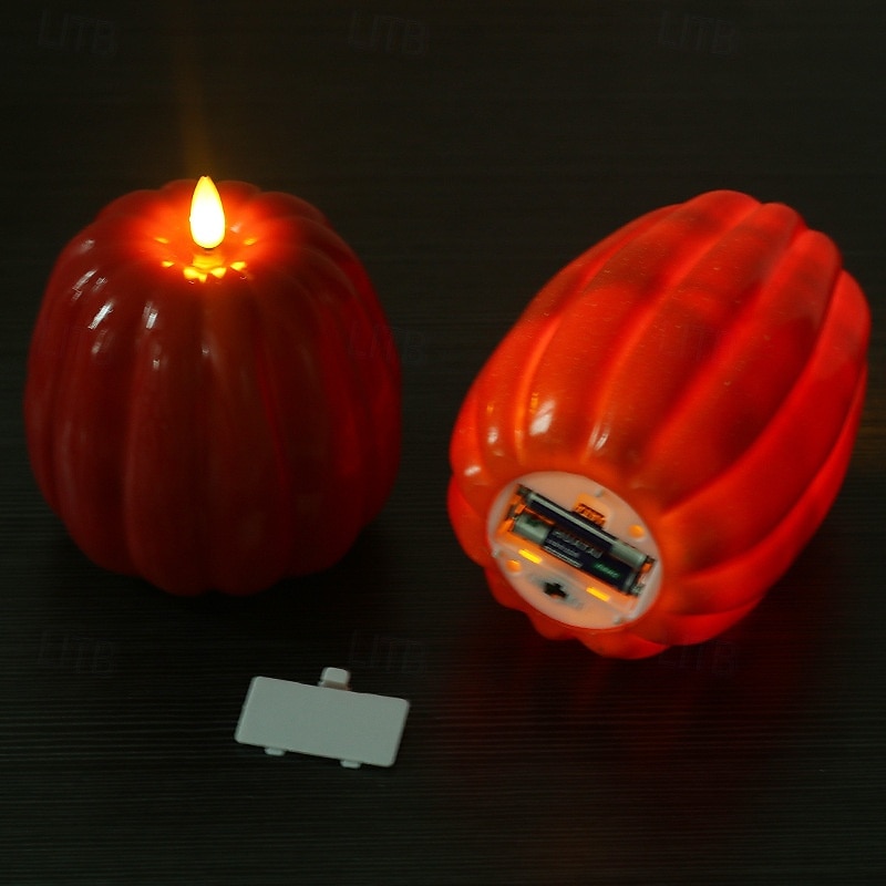 Halloween gresskar LED flammeløst stearinlys, batteridrevet mykt glødende flimrende gresskarlys, AA batteridrevet borddekor til høst Thanksgiving soverom stue spisestue kaféfest 2026 - $15.49 –P5