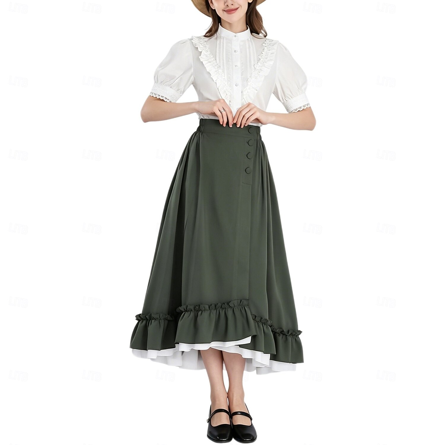 Setti Retro / vintage Renessanssi Cottagecore Epäsymmetrinen Nilkkapituinen Hameet Pusero / hame Pitkähihainen Lempeä nainen Naamiaispuku Naisten Fantasia Karnevaali Juhla Renessanssin messut Aikuiset 2026 - $92.99 –P2