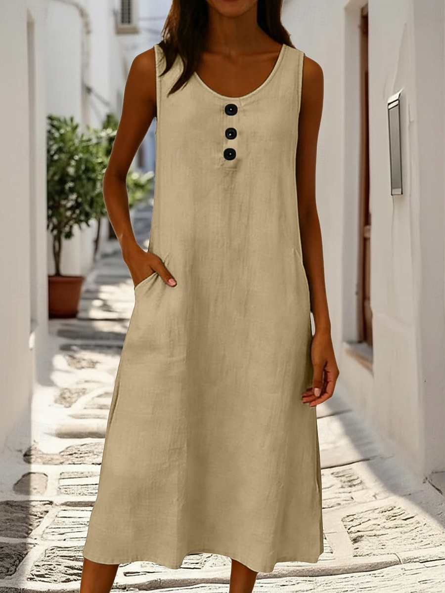 Women's Midi Dress Shift Dress Elegant Fashion Daily Outdoor Vacation Loose Fit Plain Sleeveless Crew Neck Blue White Yellow Pink Summer 2026 - $14.49 –P4