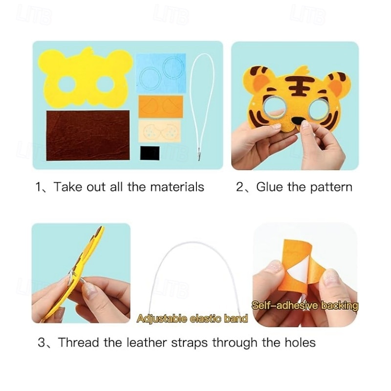 16er-Pack DIY-Tiermasken-Set aus Filz für Kinder, selbstklebendes Bastelset, handgefertigtes Zoo-Safari-Masken-Set für Geburtstagsfeiern, Halloween-Aktivitäten im Klassenzimmer, Jungen und Mädchen 2026 - $23.99 –P5