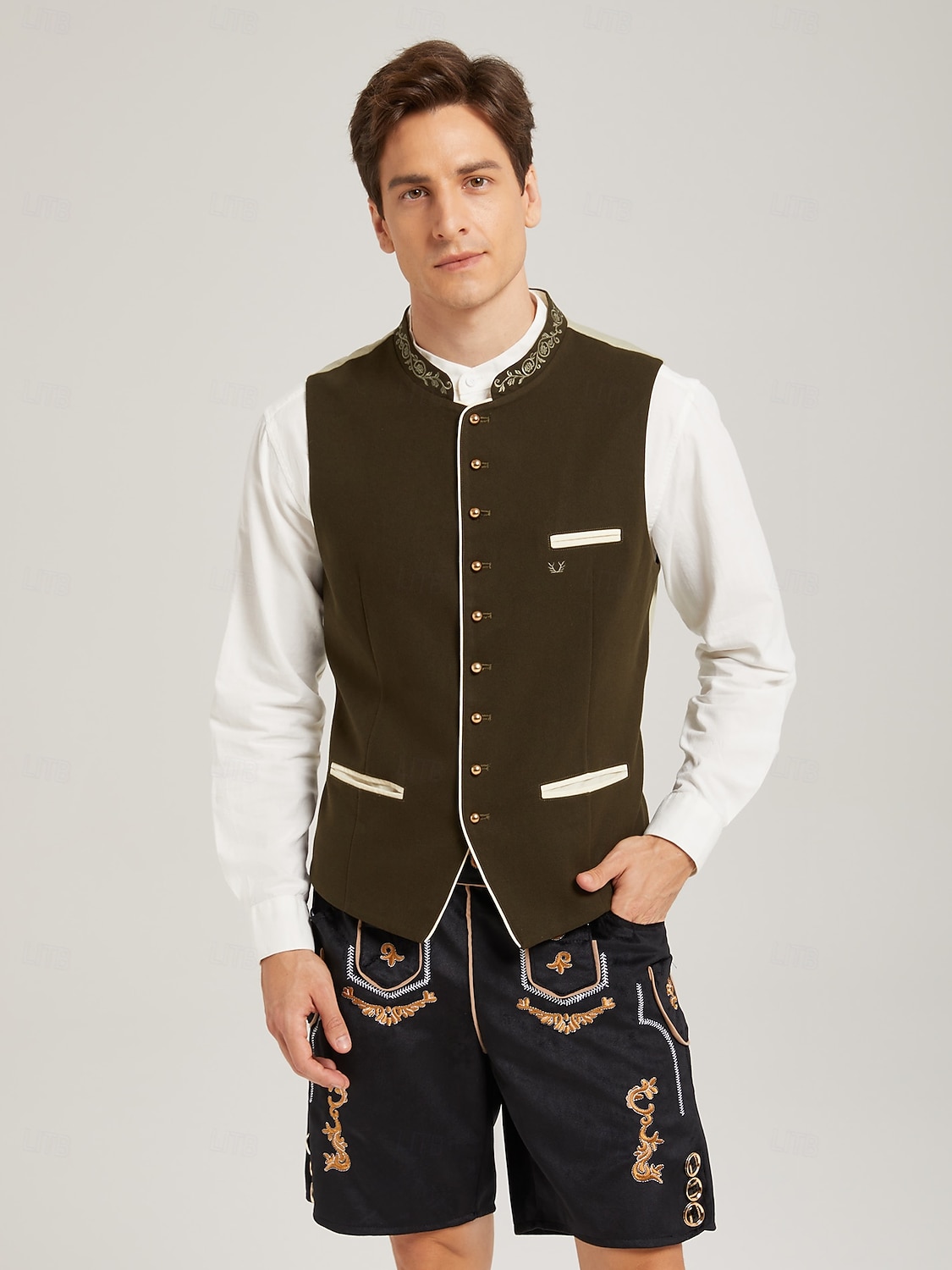 Oktoberfest Chaleco tradicional Chaleco tradicional bávaro Bordado Terciopelo Escote Chino Collar mandarín Alemán alpino Herencia prados Hombre Carnaval Festival de Cerveza Paño de estilo tradicional 2026 - $80.99 –P1