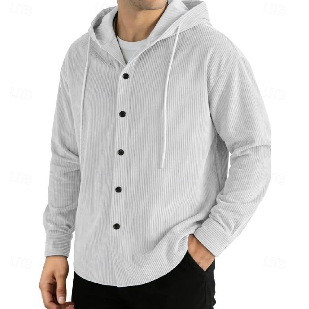 Bărbați Cămașă Cămașă casual Cămasă Corduroy Camașă cu nasturi Alb Negru Verde Deschis Roșu-aprins Bleumarin Manșon Lung Simplu Capișon Casual Zilnic Cordon Îmbrăcăminte Elegant Modă Casual 2026 - $32.99 –P4