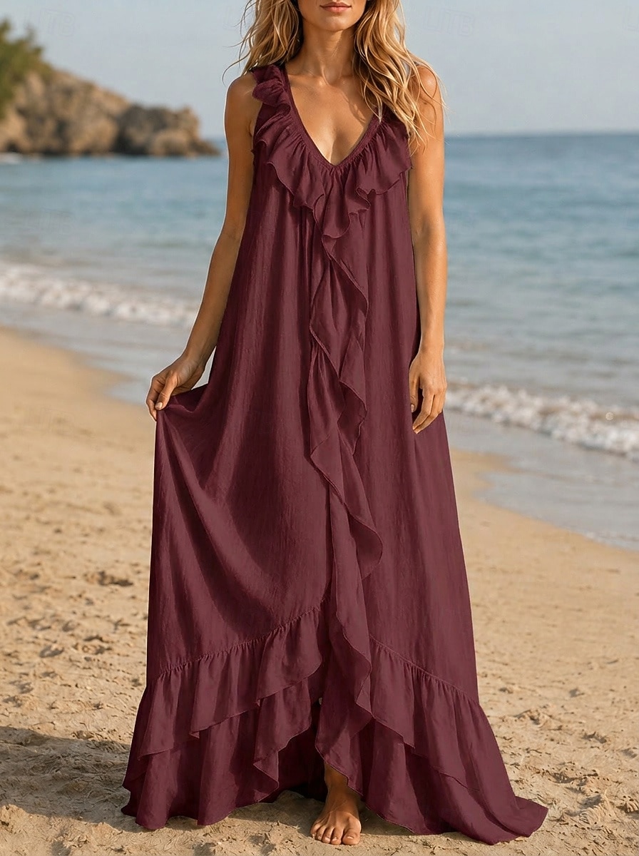 Mulheres Vestido Longo Vestido casual Vestido de verão Vestido plissado Básico Clássico Diário Praia Férias Ajuste Largo Tecido Sem Manga Decote V Azul Branco Rosa Vinho Verão Primavera de 2026 por $32.99 –P5