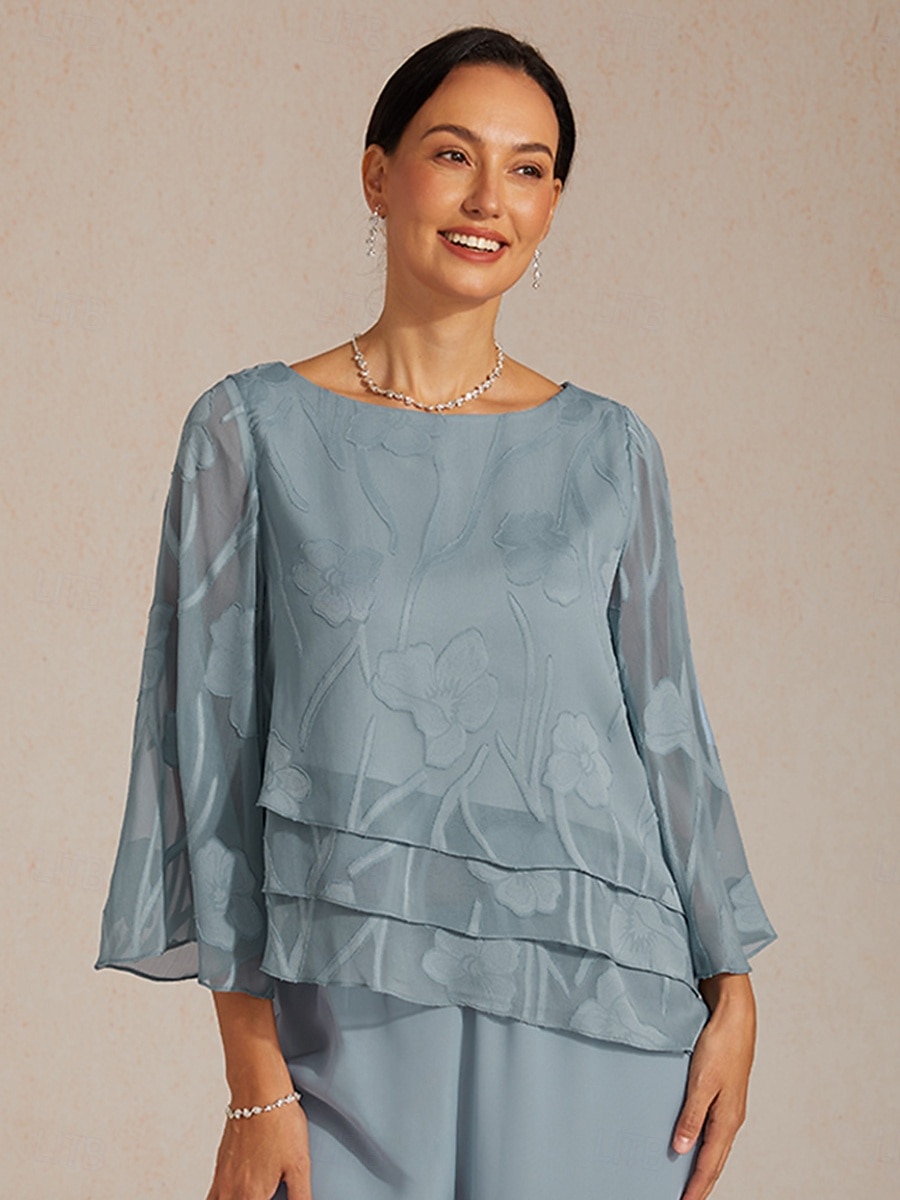 Femmes Chemise en Dentelle Chemisier Hauts Élégants Hauts en mousseline de soie Ourlet asymétrique Couleur Unie Fleuri Élégant Manche 3/4 Manche cloche Col Bateau Hauts Réguliers Quotidien Travail de 2026 ? $69.99 –P1