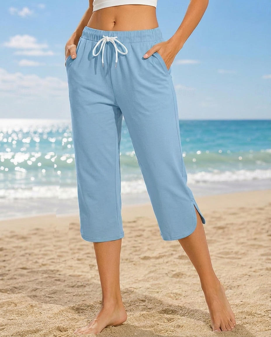 Damen Caprihose Lässig Wadenlang Natürliche Taille Einfach Komfort Hohe Elastizität Urlaub Blau Violett Dunkelblau Pfauenblau Sommer Frühling Normale Passform 2026 - $24.99 –P8