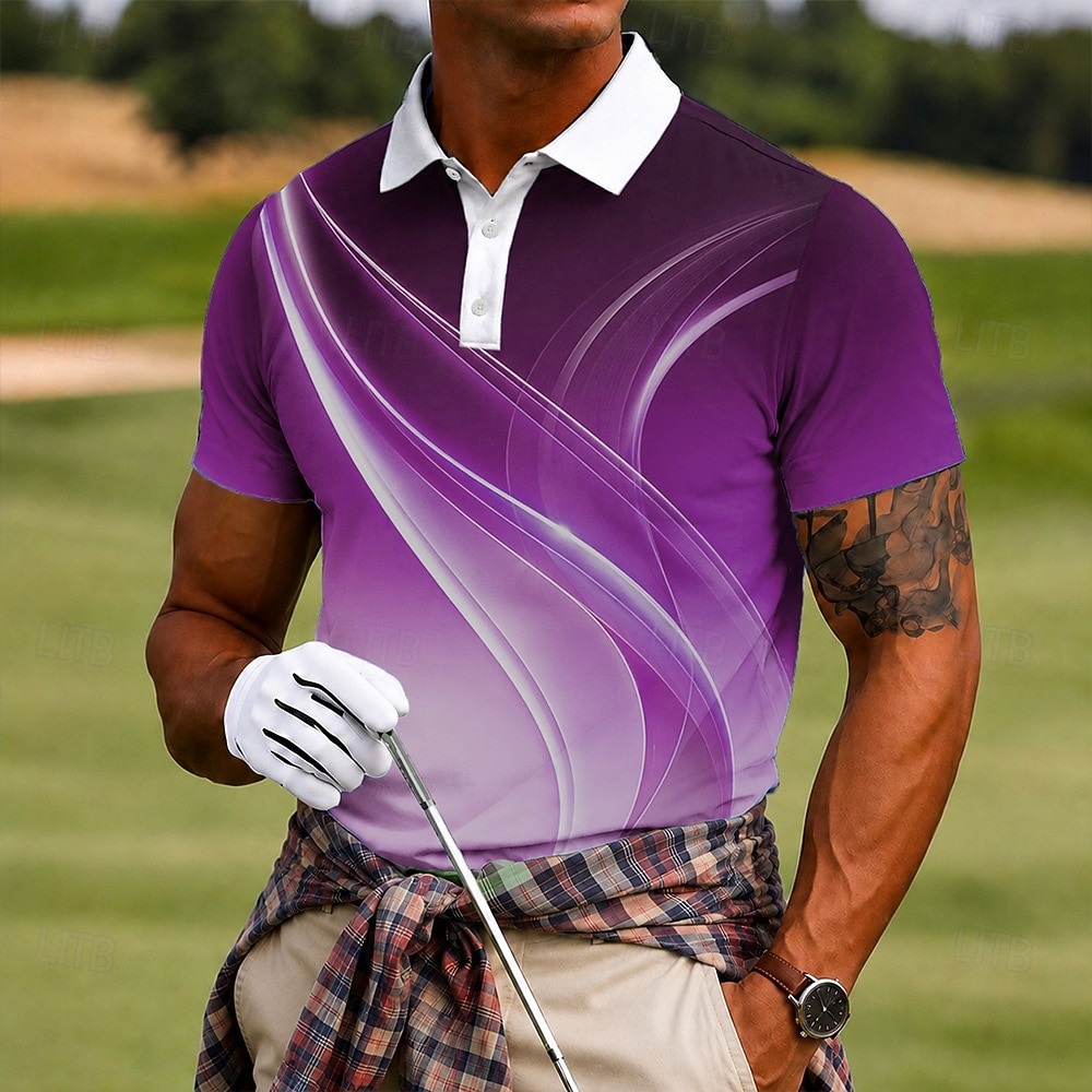 Men's Geometic Golf Sports Polo Shirts Short Sleeve Polo Shirts Lapel Casual Athleisure Daily Wear 3D Print Buttons Spring & Summer Blue Red Purple 2026 - $21.99 –P4