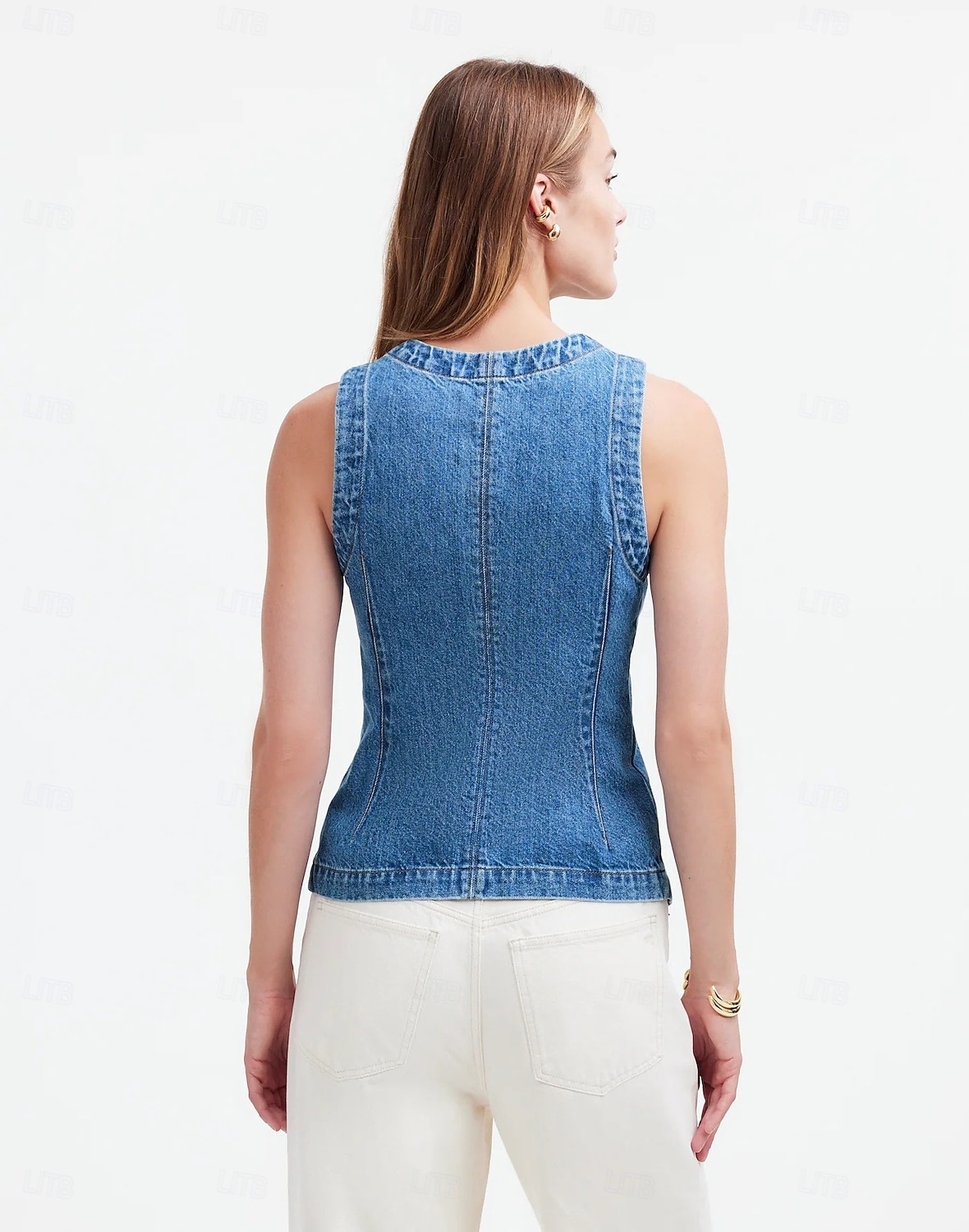 Women's Tank Top Tee Top denim-look Buttons Solid Color Vintage Fashion Sleeveless Sleeveless Crew Neck Regular Tops Casual Daily Blue Summer Spring 2026 - $39.99 –P8