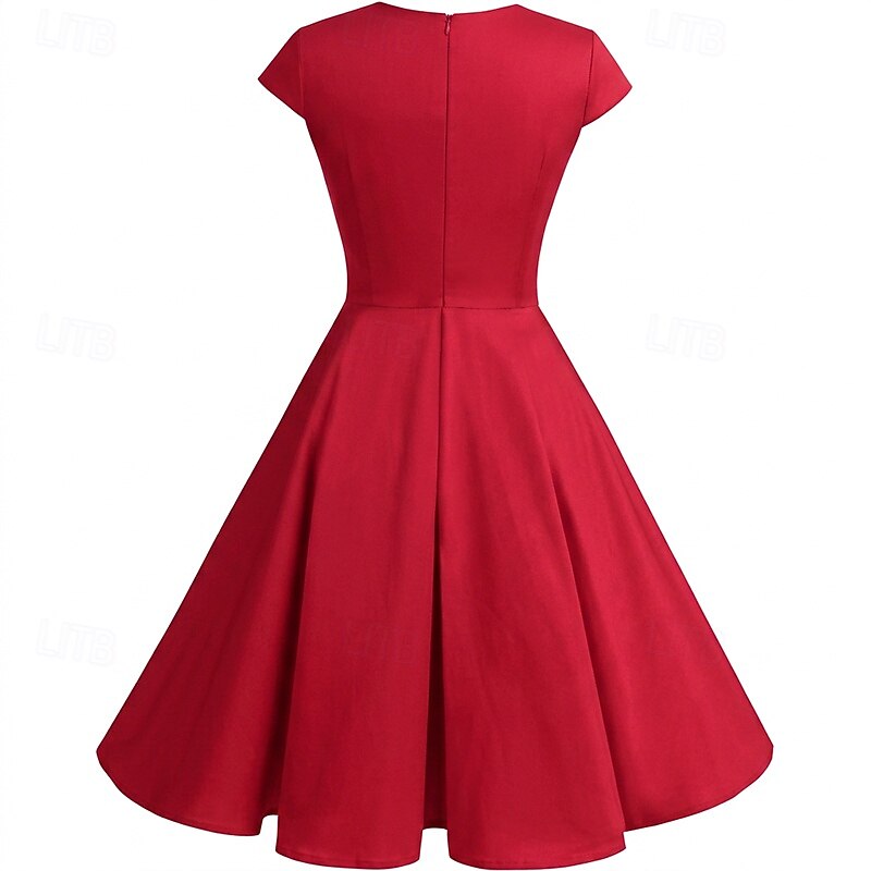 Anni 1950 Retrò Vintage Vestito Svasato Abito per Festa di Natale Tinta unita Costume Per donna Festa / Sera Mascherata Addio al Nubilato Adulti Vestito Orecchini Copricapo Primavera & Estate del 2026 a $40.99 –P6