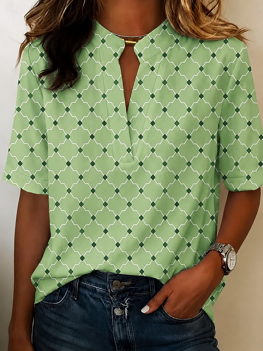 Damen Bluse Knöpfe Druck Grafik Geometrisch Vintage Stilvoll Modern Kurzarm Hemdkragen Normale Oberteile Lässig Täglich Blau Gelb Rosa Grün Sommer Frühling 2026 - $21.99 –P7