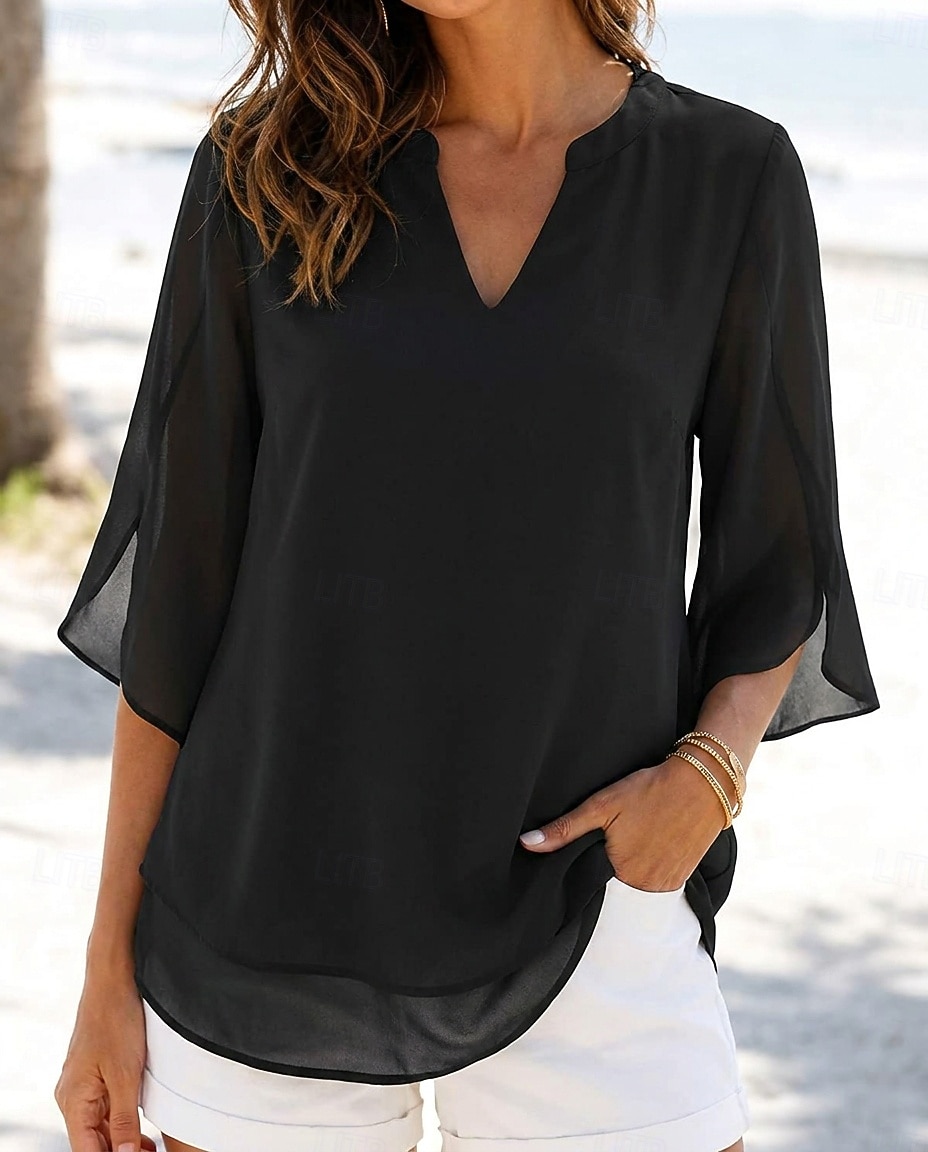 Per donna Top in chiffon Vacanza Vintage Quotidiano Scollo a V Top lunghi Casuale Nero Rosa Vino Blu marino Blu Reale Estate Primavera del 2026 a $23.99 –P2
