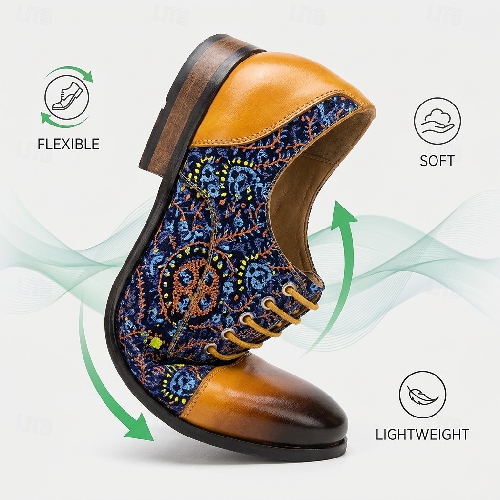 Men's Floral Print Oxford Dress Shoes, Handmade Leather Business Casual Shoes, Fashion Statement Footwear for Weddings, Parties, Formal Events 2026 - $109.99 –P2