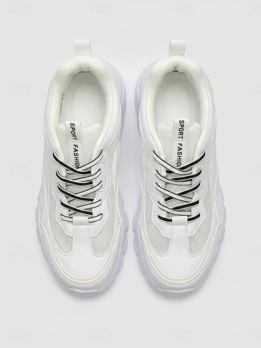 Weiße, klobige Plateau-Sneaker für Damen mit atmungsaktivem Mesh-Obermaterial – leichte, gepolsterte Laufschuhe, bequeme Schnürschuhe im Dad-Stil für Reisen, Shopping, Spaziergänge und 2026 - $32.99 –P3