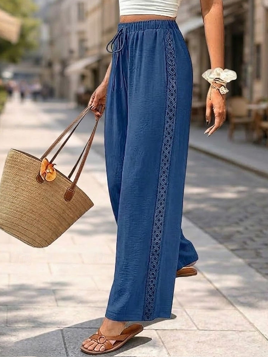 Per donna Gamba larga Elegante Vacanza Moda Lunghezza intera Vita media Semplice Confortevole Inelastico Casuale Quotidiano Blu Grigio verde Thè Cachi Estate Primavera Vestibilità comoda del 2026 a $29.99 –P3