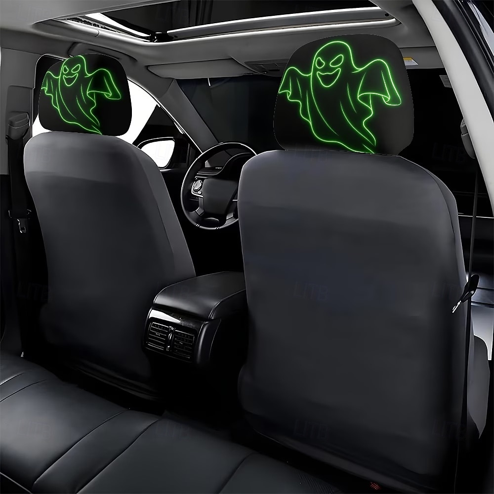 Conjunto de 2/4 capas de encosto de cabeça fluorescentes com tema de fantasmas para o Halloween, capas protetoras que brilham no escuro para encostos de cabeça de carros, decoração universal para de 2026 por $16.99 –P2