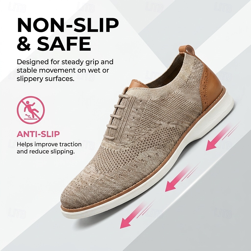 Sneakers brogue da uomo beige in maglia, scarpe casual stringate eleganti da passeggio, scarpe comode e traspiranti per ufficio, viaggi e uso quotidiano del 2026 a $32.99 –P5