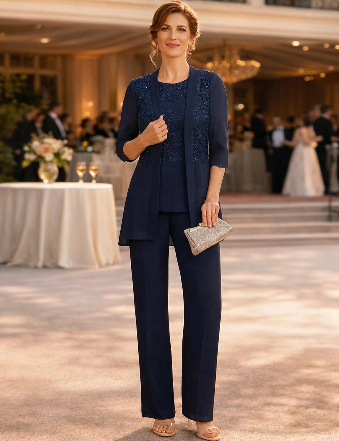 Pantsuit Ankle Length Mother of the Bride Dress Half Sleeve Crew Neck Elegant Vintage Formal Wedding Guest with Solid Color 2026 - $183.99 –P1