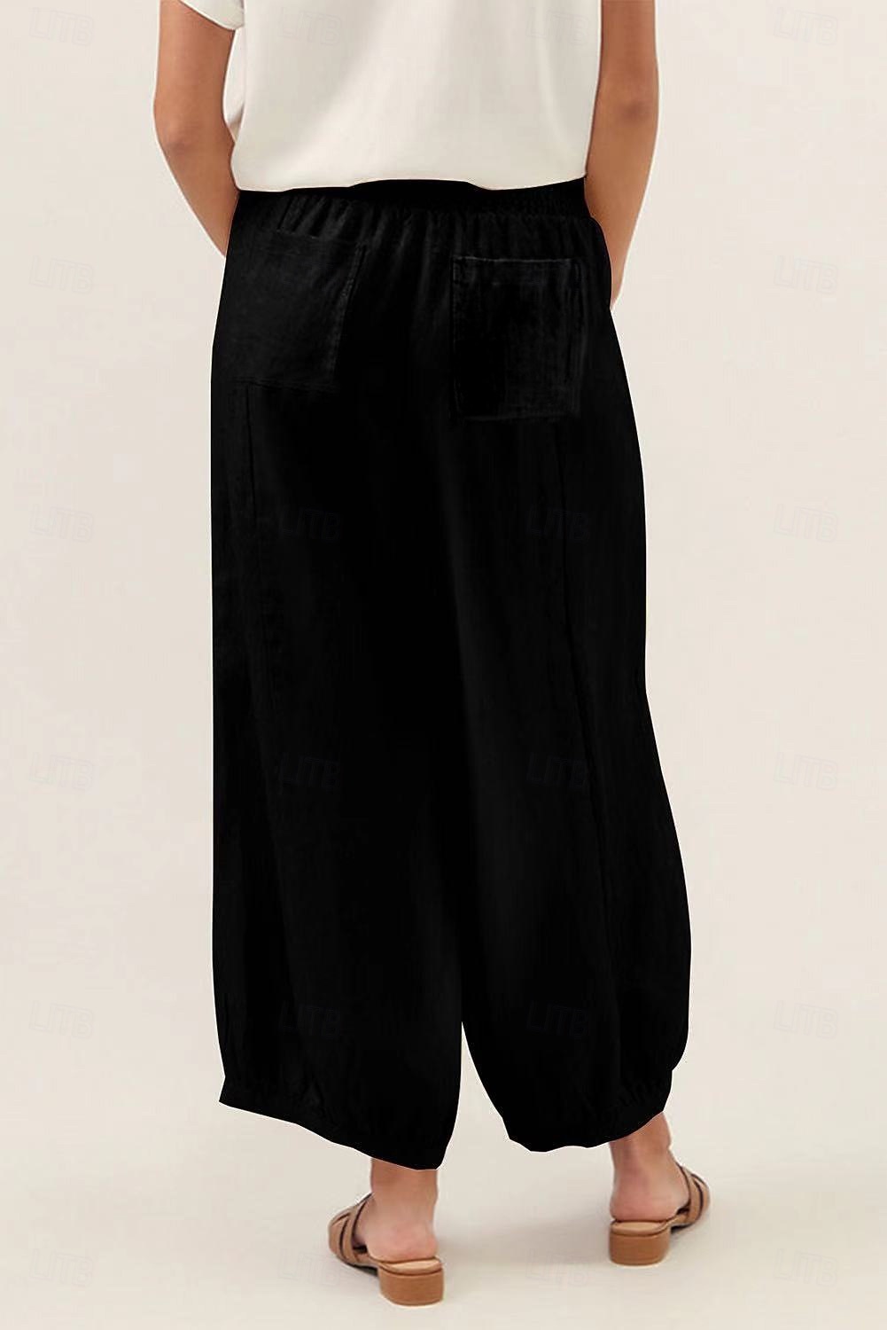 Women's Wide Leg Cropped Pants Fashion Casual Ankle-Length Medium Waist Solid Color Pocket Comfort Casual Vacation Dark Brown Khaki Black Summer Spring Loose Fit 2026 - $24.99 –P2