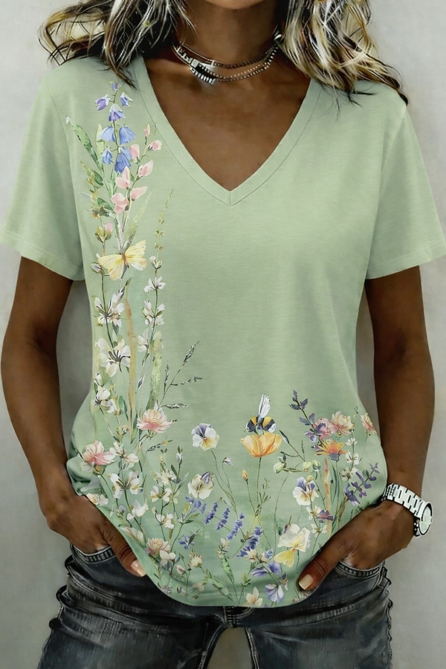 Pasqua Per donna Maglietta Stampato Grafico Leopardo Elegante Classico Casual Manica Corta Scollo a V Top lunghi Casuale Quotidiano Sportivo Blu Marrone Verde Estate Primavera Autunno Inverno del 2026 a $21.99 –P1