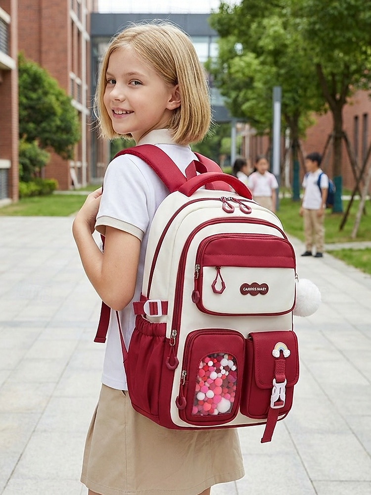 Girls School Backpack Set, Pink Waterproof Polyester Bookbag with Pencil Case, Large Capacity Multi-Pocket Student Backpack, Ergonomic Support, Travel & Daily Use, Grade 1-6 2026 - $42.99 –P1