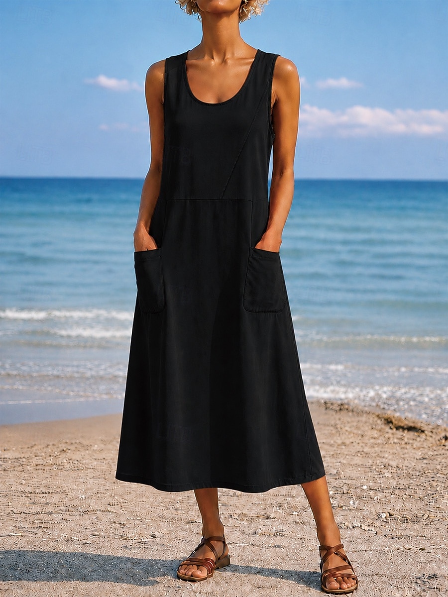 Per donna Abito maxi Abito a Tubino Vestito Estivo Casual Quotidiano Vestibilità comoda Semplice Senza Maniche Girocollo Blu Nero Bianco Verde chiaro Estate Primavera Autunno del 2026 a $21.99 –P12