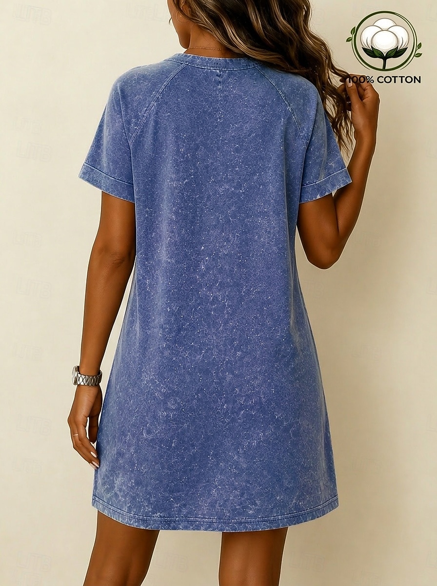 Women's 100% Cotton T Shirt Dress Washed Dress Loose Fit Plain Short Sleeve Crew Neck Knee Length Dress 2026 - $28.99 –P3