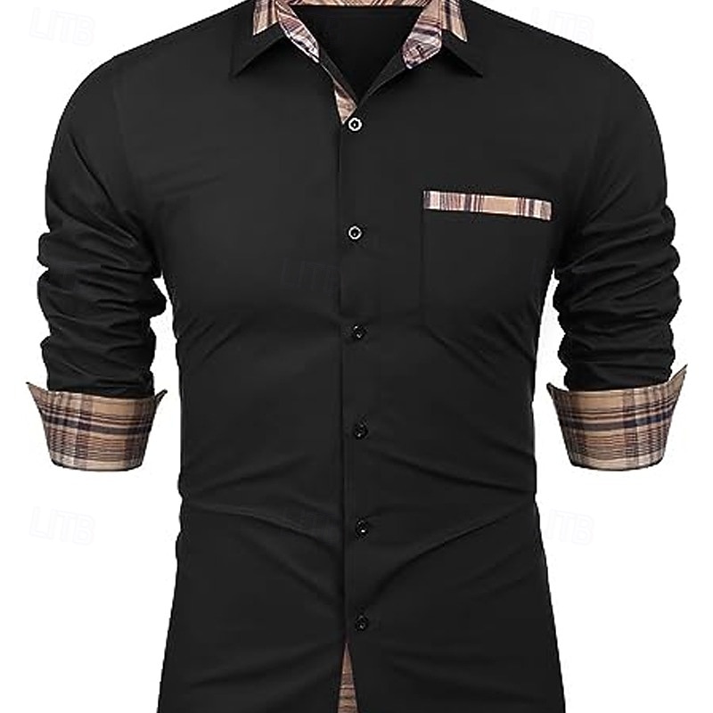 Da uomo Camicia Camicia elegante Camicia con Bottoni Bianco Nero Rosa Blu marino Manica Lunga Blocco di colori Bavero Casuale Quotidiano Tasca Frontale Abbigliamento Moda Casual Confortevole del 2026 a $32.99 –P3