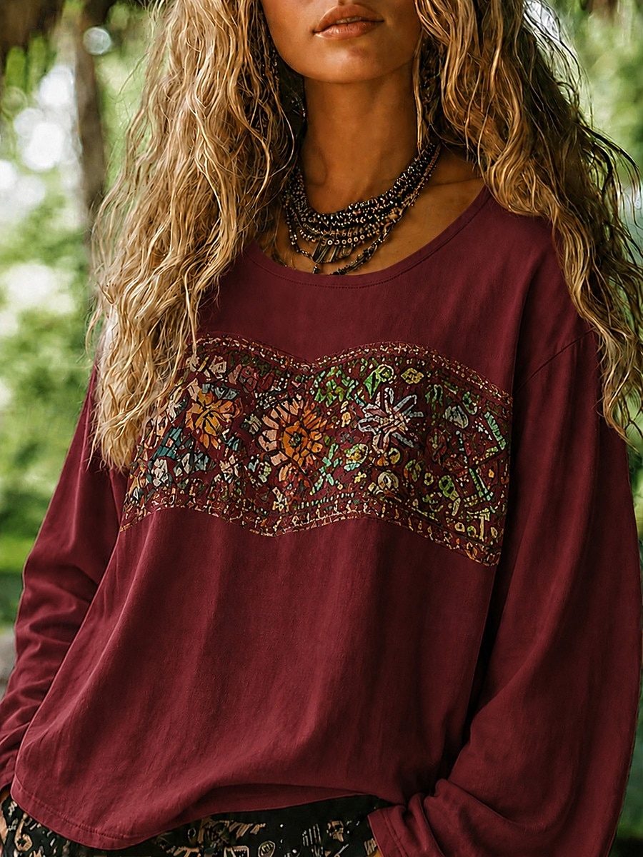 Damskie Koszula Koszule lniane Koszula Boho Bluzka Haft Kwiaty Codzienny Boho Długi rękaw W serek Zwykłe topy Codzienny Święto Czarny Fuksja Pomarańczowy Morelowy Szary Lato 2026 - $23.99 –P10