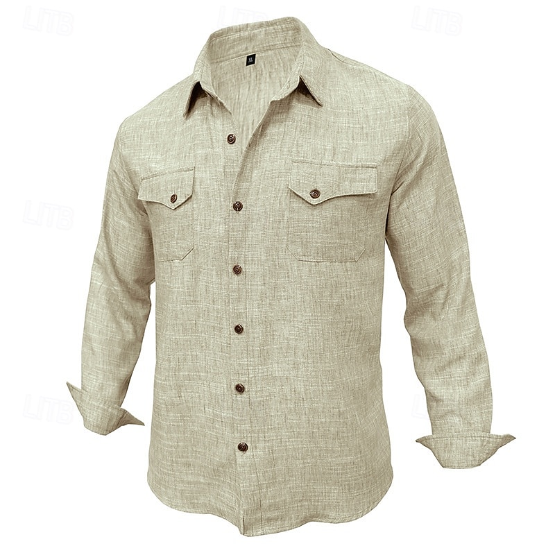 Hommes Chemise Chemise en lin Chemise d'été Tenue de plage Chemise Boutonnée Uni Occasionnel Quotidien Bleu Rose Claire bleu marine Bleu de minuit manche longue Col Printemps & Été Été Vêtement Tenue de 2026 ? $28.99 –P3