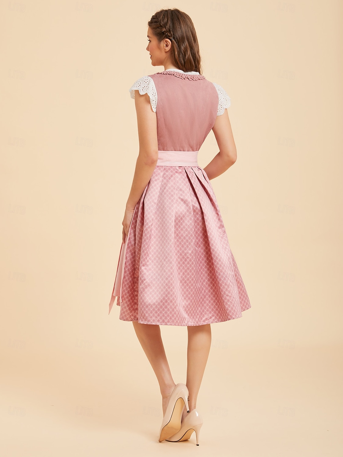 Oktoberfest Dirndl Dress Midi Length with Pockets Balconette Neckline Maid Bavarian German Alpine Wiesn Women's Carnival Beer Festival Traditional Style Cloth (65CM) Without Blouse 2026 - $100.99 –P7